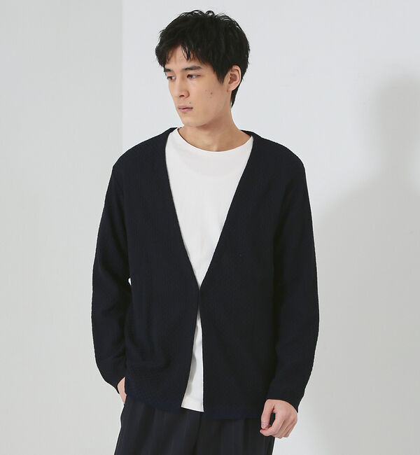 ABAHOUSE「格子柄 ワンボタン カーディガン」|カーディガン|ブラック