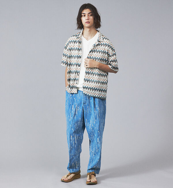 ABAHOUSE「【Revo.】透かし編みニットオープンカラーヘリンボーン半端袖シャツ」|シャツ・ブラウス|