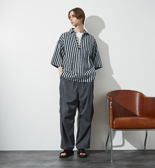 ABAHOUSE「サッカーストライプ スキッパーシャツ / オーバーサイズ / 半袖シャツ」|シャツ・ブラウス|