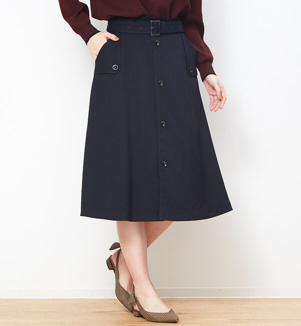 Rouge vif「ベルト付きトレンチ風スカート」|スカート|ダークネイビー