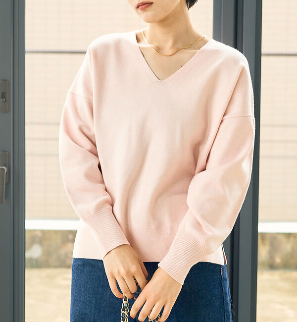 Rouge vif「Vネックドロップスリーブハイゲージニット」|ニット・セーター|ピンク