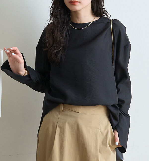 Rouge vif「クルーネック袖ギャザーシアーブラウス」|シャツ・ブラウス|ブラック