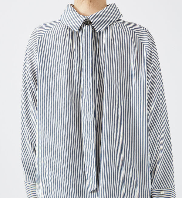 qualite「ストライプハイネックギャザーブラウス」|シャツ・ブラウス|