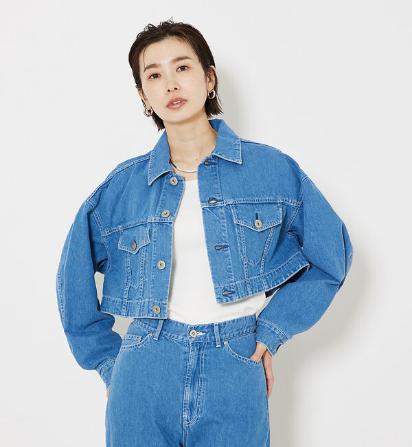 qualite「コットンリネンデニムショートジャケット」|その他|ブルー