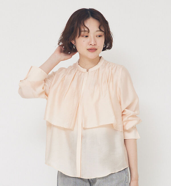 qualite「ギャザーレイヤードブラウス」|シャツ・ブラウス|ピンクベージュ