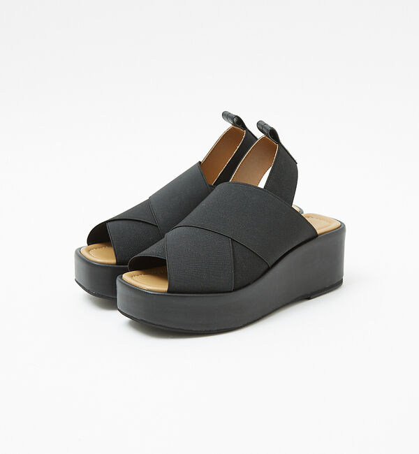 AU BANNISTER「エラスティッククロスウェッジサンダル」|サンダル|ブラック