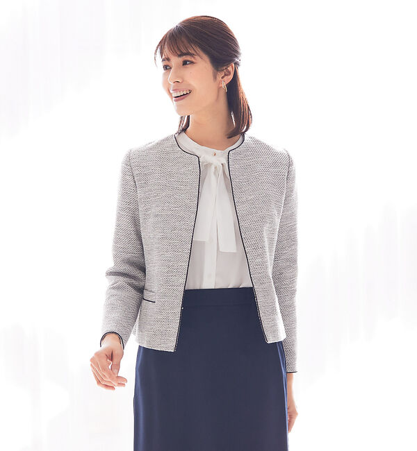 abahouse mavie「綾織ツイードジャケット」|ノーカラージャケット|