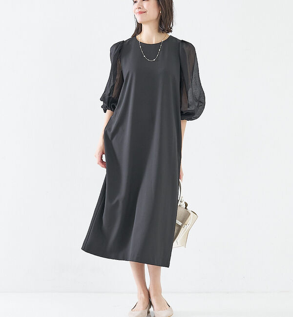 abahouse mavie「【エニデイカセット】シアー袖切替ワンピース」|ワンピース|