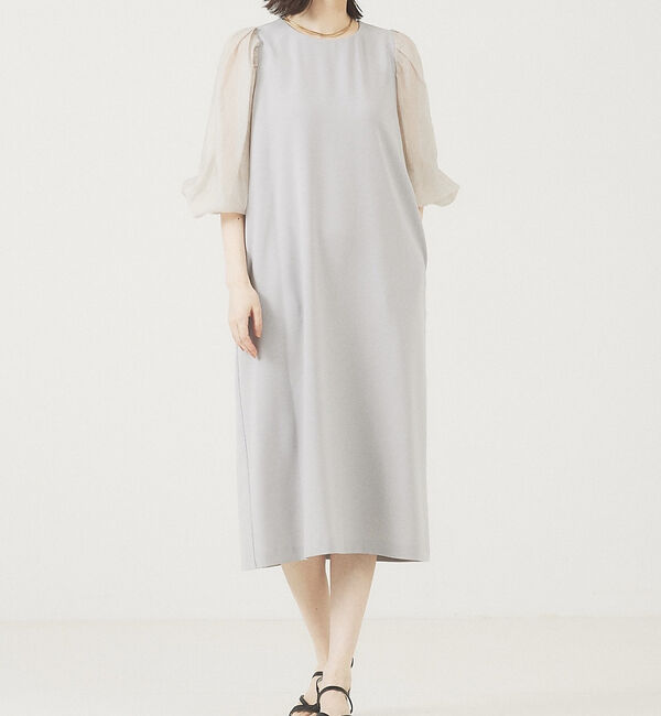abahouse mavie「【エニデイカセット】シアー袖切替ワンピース」|ワンピース|ブルー系その他1