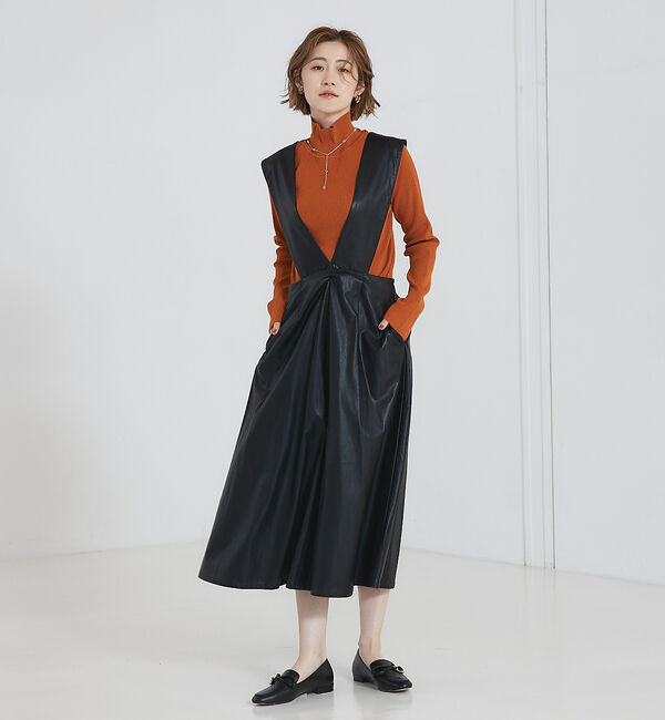 abahouse mavie「【大人のいちまんワンピ】フェイクレザー２ＷＡＹジャンパースカート」|ジャンパースカート|