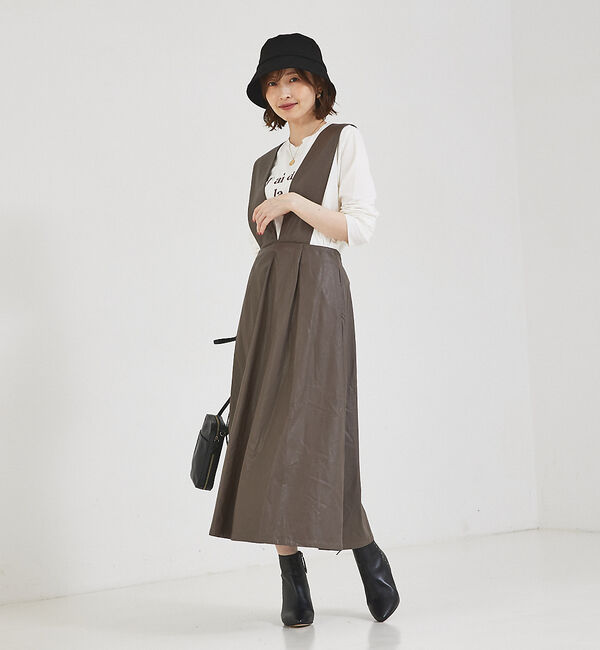 abahouse mavie「【大人のいちまんワンピ】フェイクレザー２ＷＡＹジャンパースカート」|ジャンパースカート|
