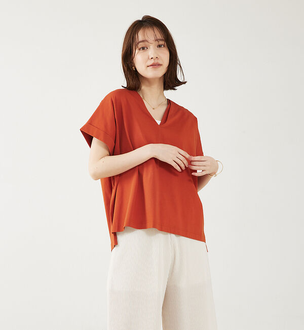 abahouse mavie「シルケットダブルVネックフレンチプルオーバー」|Tシャツ・カットソー|