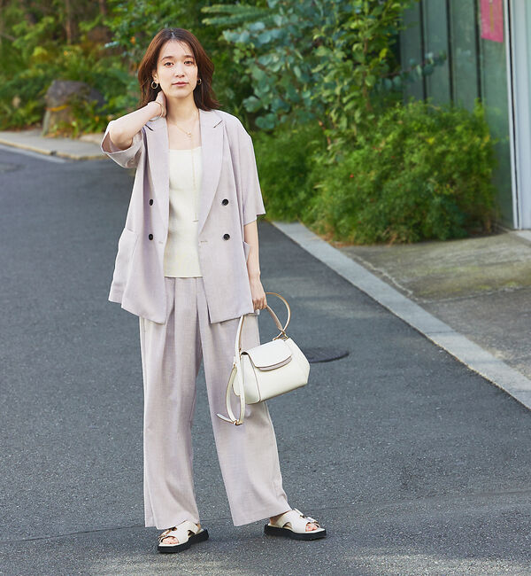 abahouse mavie「【WEB限定！2点セット】リネンライク半袖ジャケット&ストレートパンツセットアッ」|テーラードジャケット|