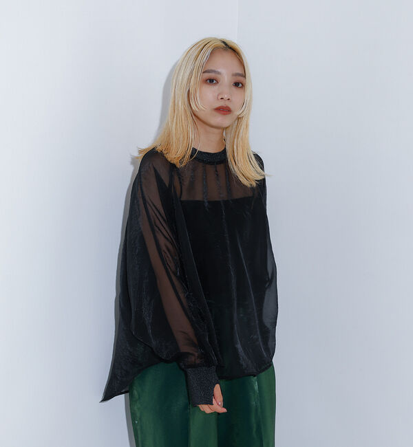 NOMINE「【セットアップ着用可】シアー ドルマンスリーブ プルオーバー」|シャツ・ブラウス|ブラック