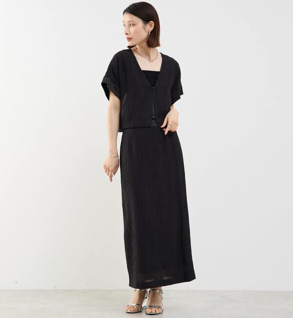 SOFFITTO「前ジップ縦プリーツショート丈ブルゾン」|ブルゾン・スタジャン|