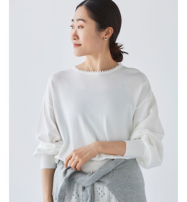 le.coeur blanc「パールネックボリュームスリーブニット」|ニット・セーター|オフ