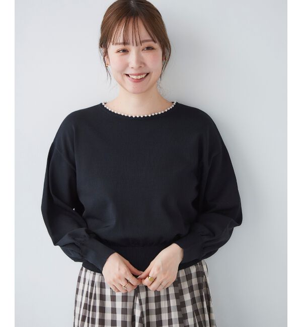 le.coeur blanc「パールネックボリュームスリーブニット」|ニット・セーター|