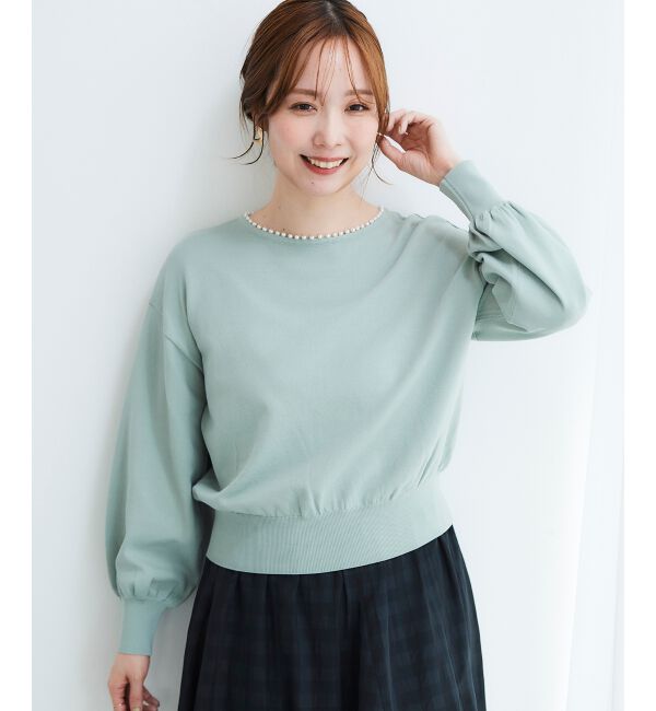 le.coeur blanc「パールネックボリュームスリーブニット」|ニット・セーター|ミント
