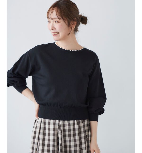 le.coeur blanc「パールネックボリュームスリーブニット」|ニット・セーター|ブラック