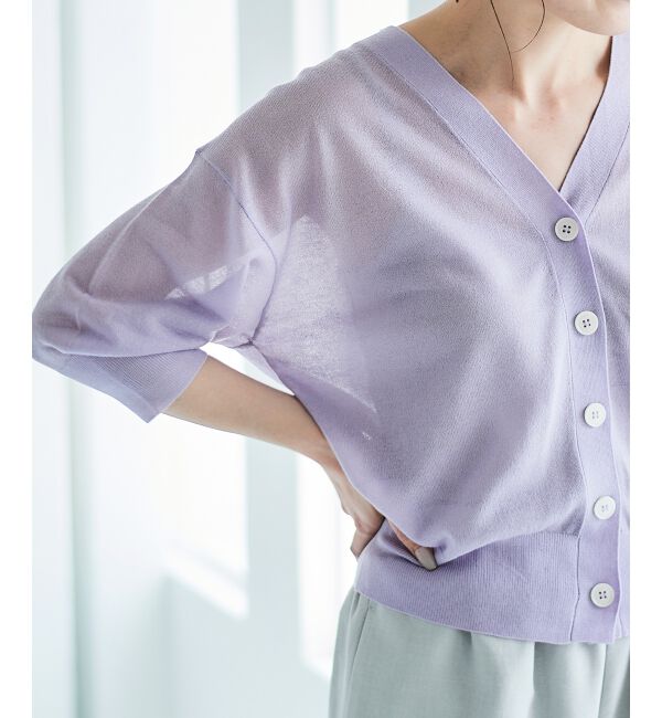 le.coeur blanc「《手洗い可能》シアーVネック7分袖カーディガン」|カーディガン|