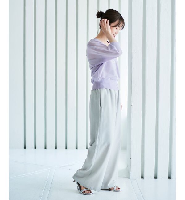 le.coeur blanc「《手洗い可能》シアーVネック7分袖カーディガン」|カーディガン|