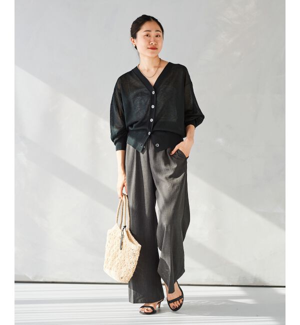 le.coeur blanc「《手洗い可能》シアーVネック7分袖カーディガン」|カーディガン|