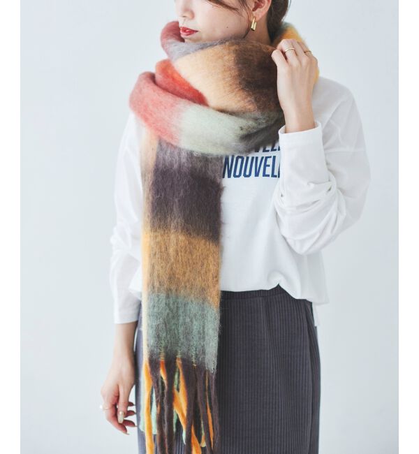 le.coeur blanc「《WEB限定アイテム》ブロックチェックビッグフリンジストール」|ストール|