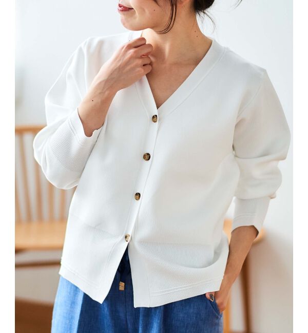 le.coeur blanc「《手洗い可能》スムースニットVネックカーディガン」|カーディガン|