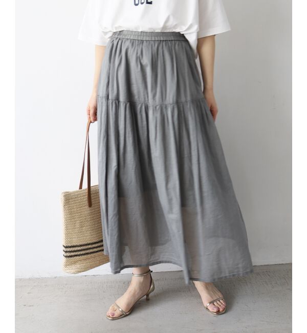  「《WEB限定アイテム》ローンギャザーティアードスカート」|スカート|グレー