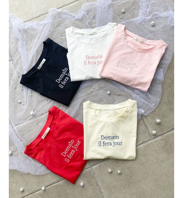  「パール付きクロップドロゴTシャツ」|Tシャツ・カットソー|