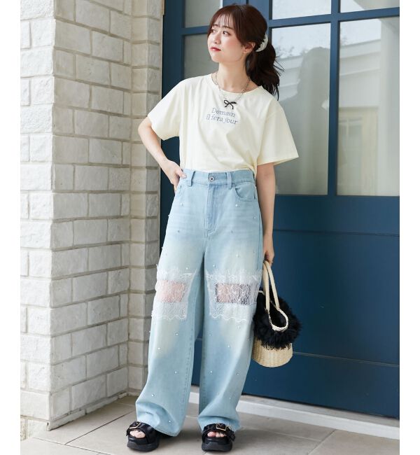  「パール付きクロップドロゴTシャツ」|Tシャツ・カットソー|