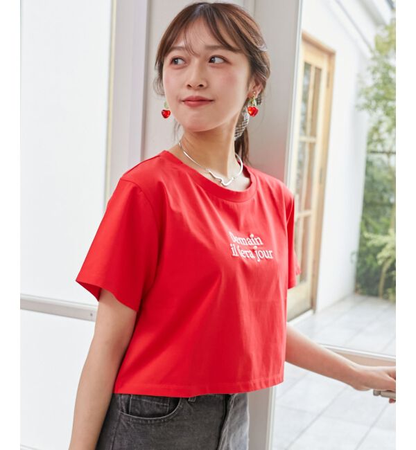  「パール付きクロップドロゴTシャツ」|Tシャツ・カットソー|