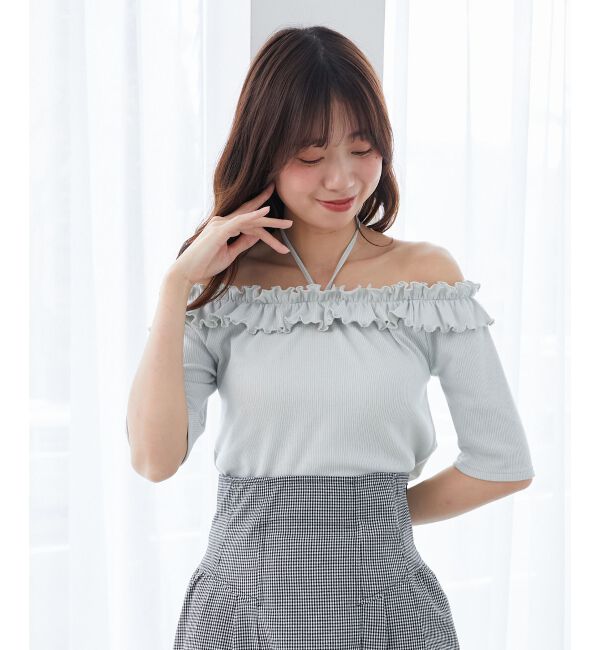  「マルチwayチョーカーフリルトップス」|Tシャツ・カットソー|Ｌ／ブルー
