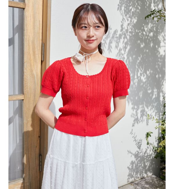  「ハーフスリーブケーブルカーディガン」|カーディガン|