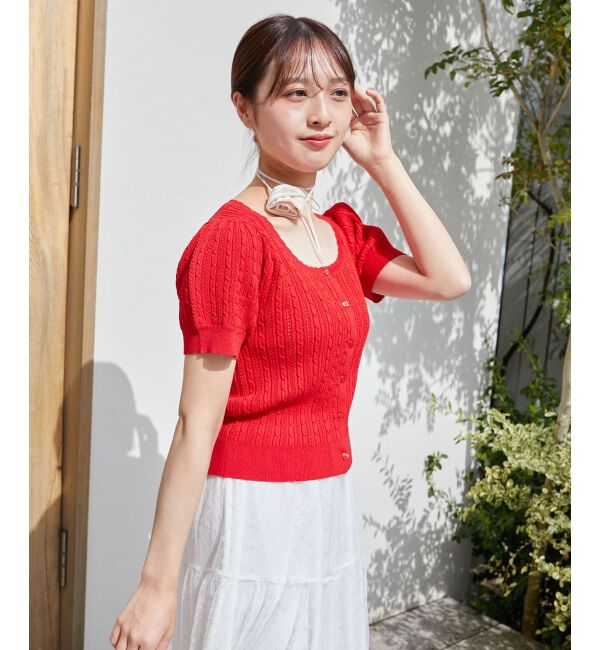  「ハーフスリーブケーブルカーディガン」|カーディガン|