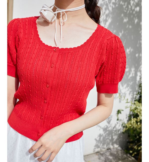  「ハーフスリーブケーブルカーディガン」|カーディガン|