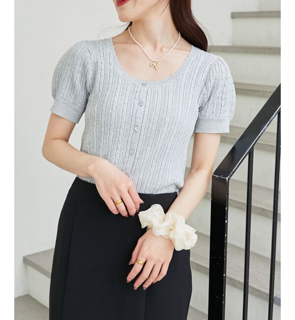  「ハーフスリーブケーブルカーディガン」|カーディガン|