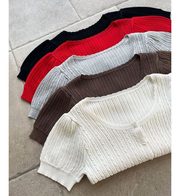  「ハーフスリーブケーブルカーディガン」|カーディガン|