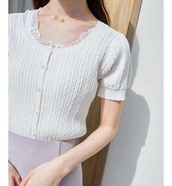  「ハーフスリーブケーブルカーディガン」|カーディガン|