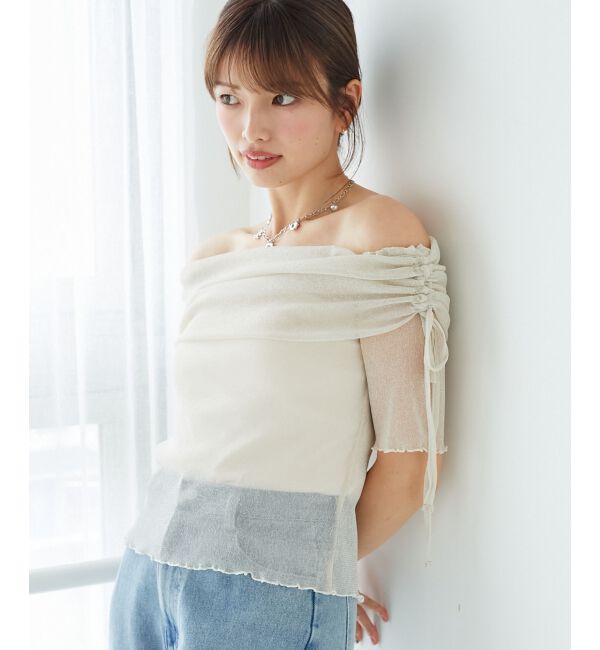  「&infin;ラメチュールオフショル半袖トップス」|Tシャツ・カットソー|