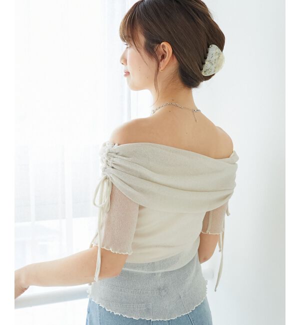  「&infin;ラメチュールオフショル半袖トップス」|Tシャツ・カットソー|