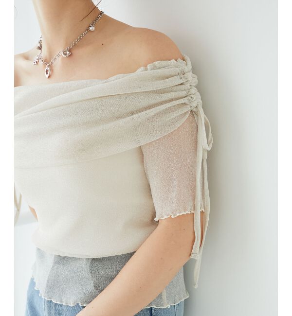  「&infin;ラメチュールオフショル半袖トップス」|Tシャツ・カットソー|