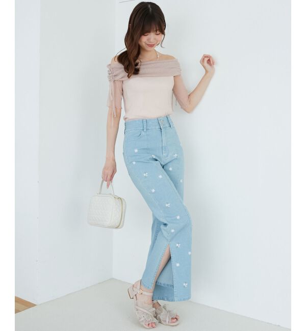  「&infin;ラメチュールオフショル半袖トップス」|Tシャツ・カットソー|