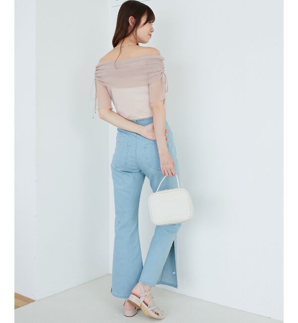  「&infin;ラメチュールオフショル半袖トップス」|Tシャツ・カットソー|