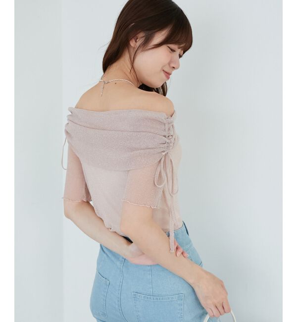  「&infin;ラメチュールオフショル半袖トップス」|Tシャツ・カットソー|