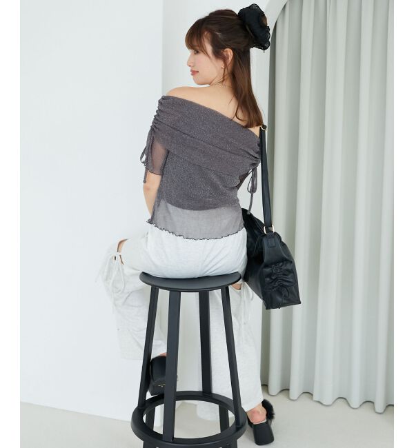  「&infin;ラメチュールオフショル半袖トップス」|Tシャツ・カットソー|