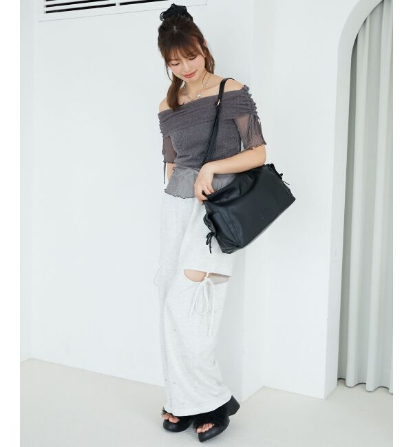  「&infin;ラメチュールオフショル半袖トップス」|Tシャツ・カットソー|