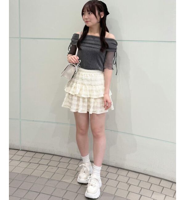  「&infin;ラメチュールオフショル半袖トップス」|Tシャツ・カットソー|