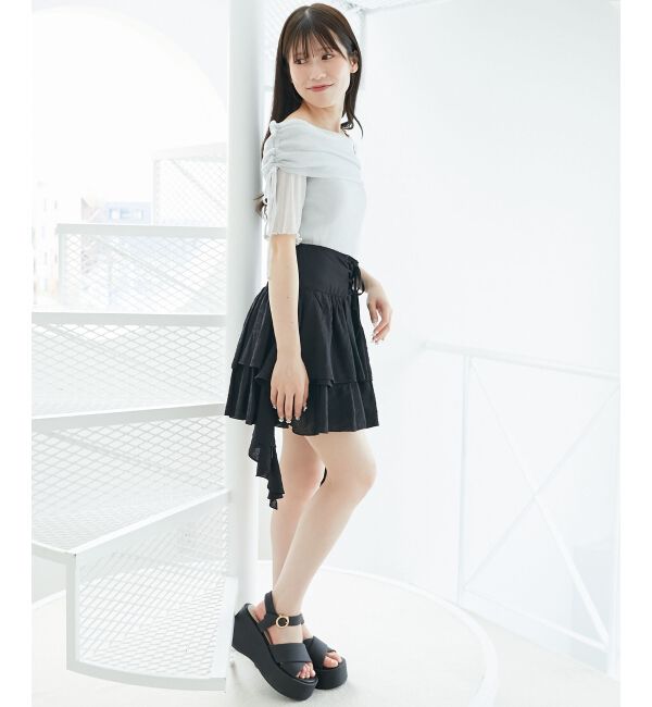  「&infin;ラメチュールオフショル半袖トップス」|Tシャツ・カットソー|