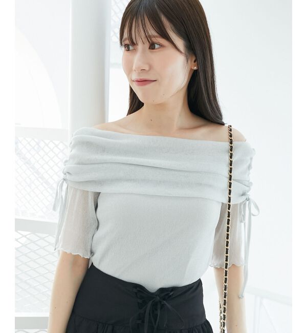  「&infin;ラメチュールオフショル半袖トップス」|Tシャツ・カットソー|